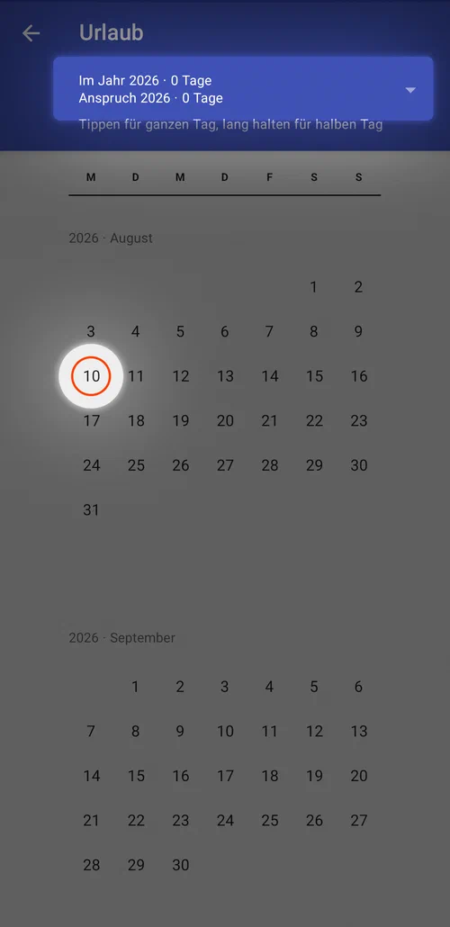 Urlaubsanspruch festlegen und Urlaubstage im Kalender markieren