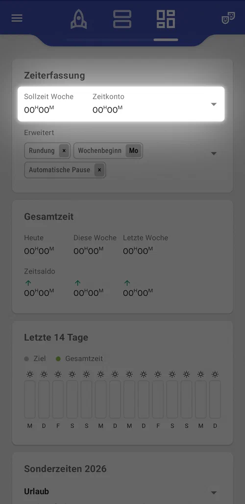 Öffne die Zeitkonto-Einstellungen