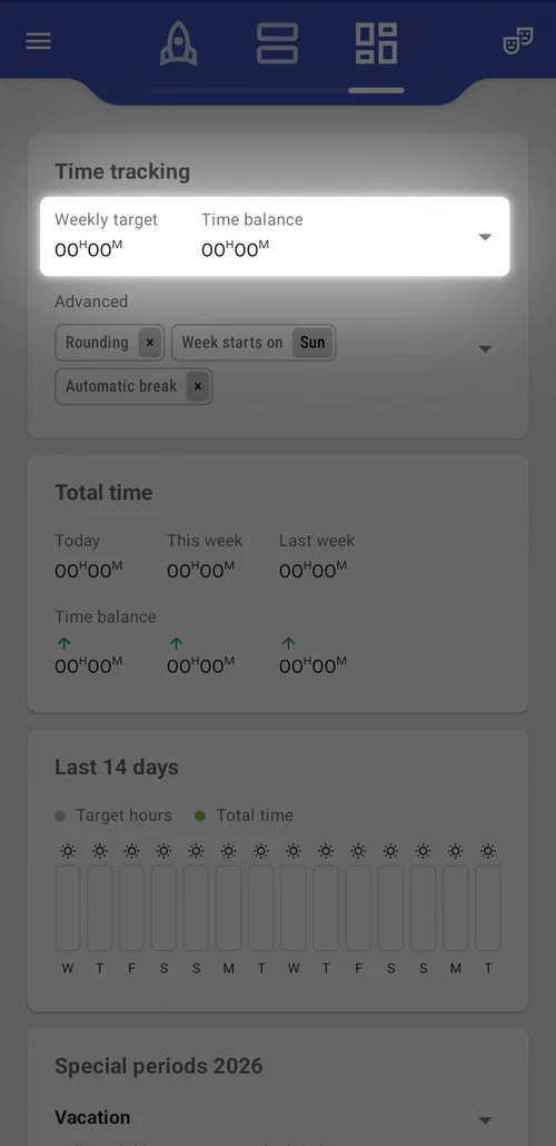 Open time balance settings