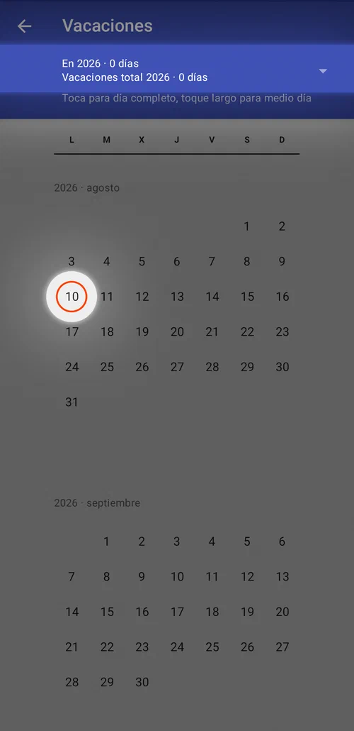 Definir tus días de vacaciones disponibles y marcarlos en el calendario