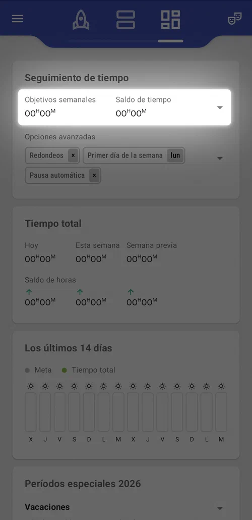 Abre los ajustes del saldo de horas