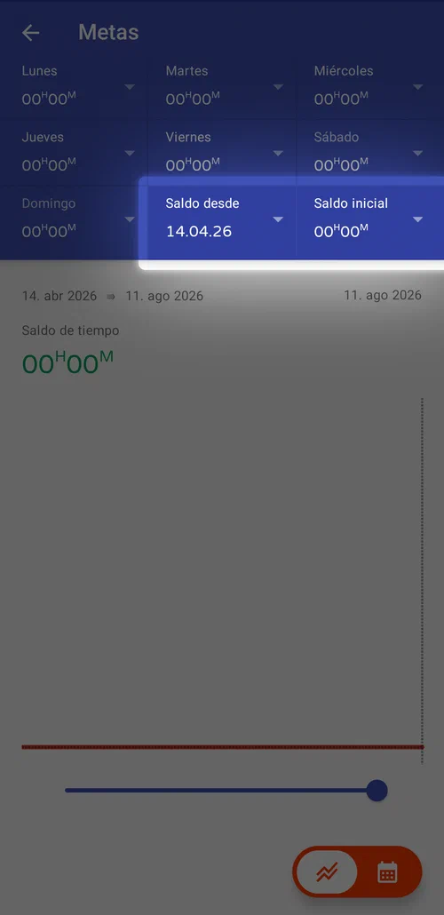 Establece la fecha desde la que debe calcularse tu saldo de horas, junto con un saldo inicial opcional