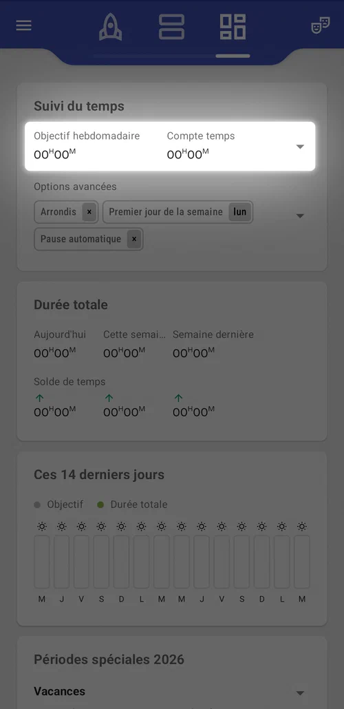 Ouvrez les paramètres du solde d'heures