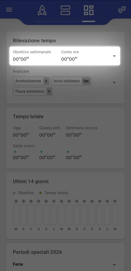 Apri le impostazioni del saldo ore