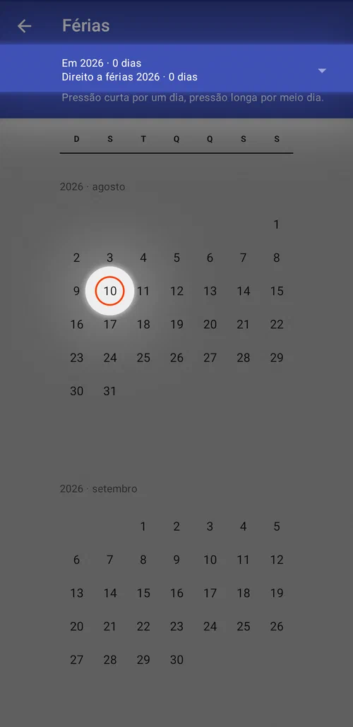 Definir os seus dias de férias disponíveis e marcá-los no calendário
