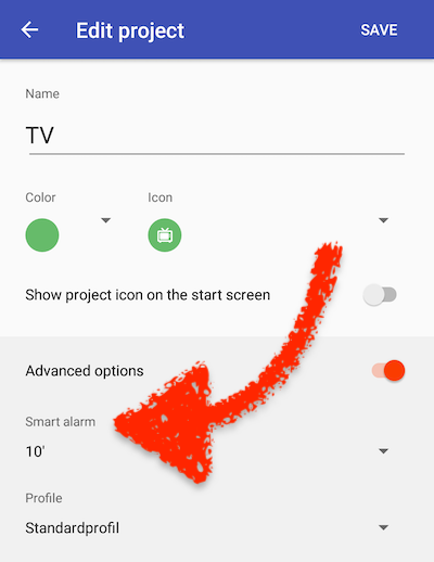 Project alarm setting