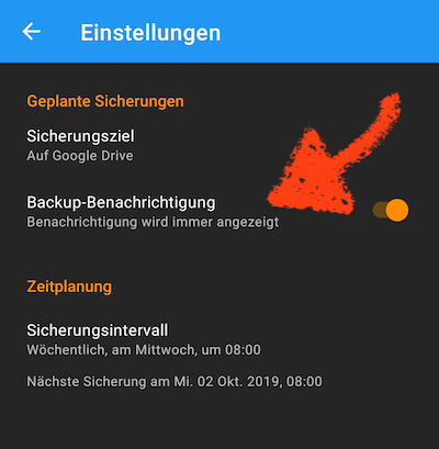 Einstellung Benachrichtigung