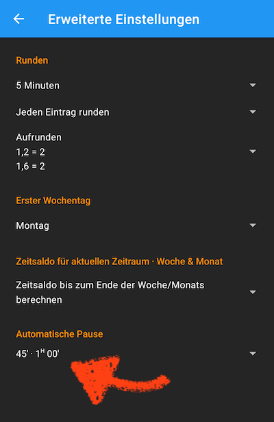 Pausen anzeigen