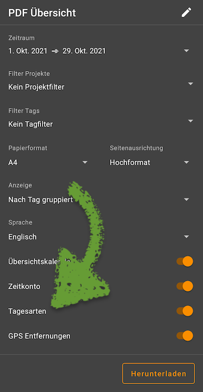 Export-Optionen