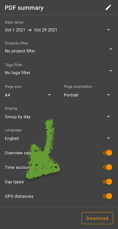 Export options