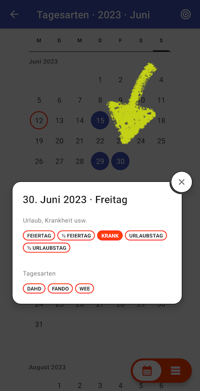 Kalender Tagesarten