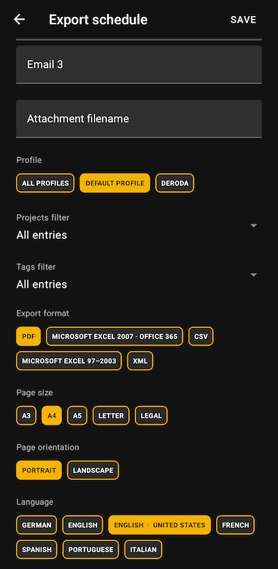 Scheduled export options