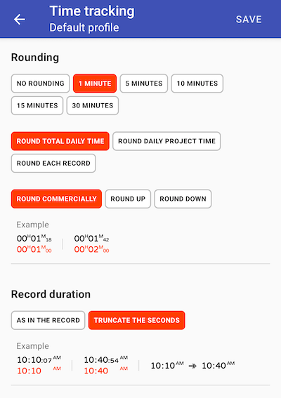 Time tracking settings